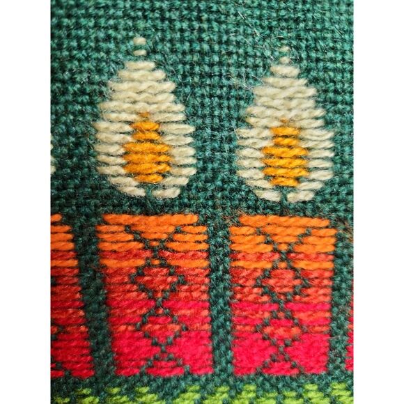 Vintage Candle Theme Table Runner Woven Retro Green Mid Century Ethnic - Picture 3 of 9